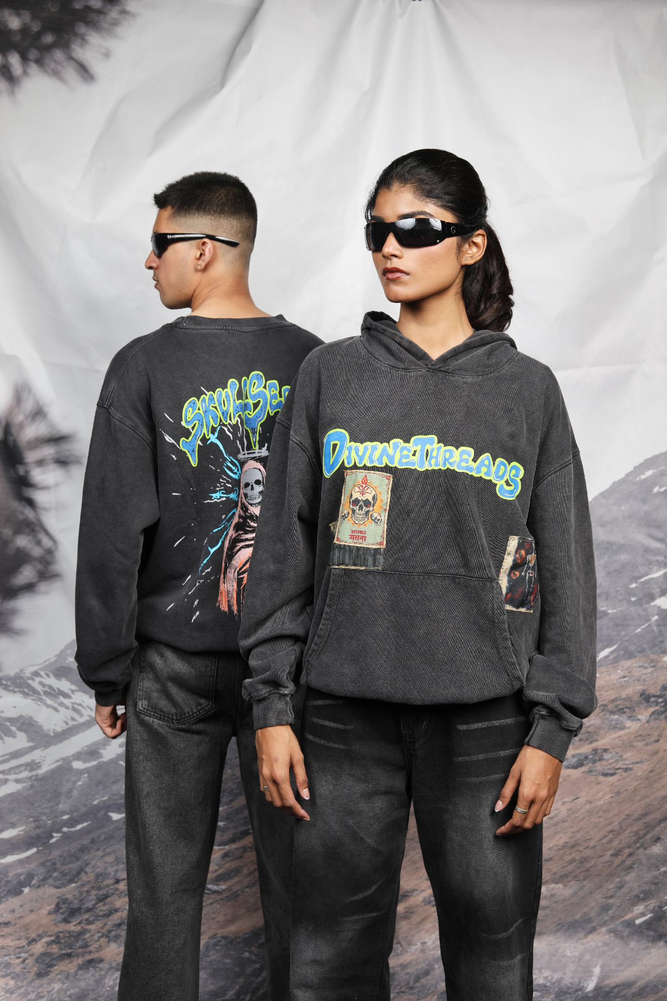 skull series washed hoodie divinethreads