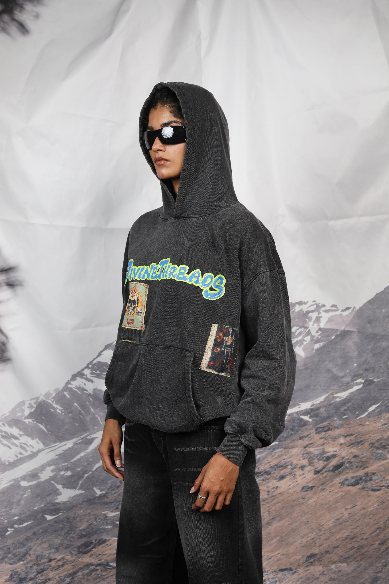 skull series washed hoodie divinethreads