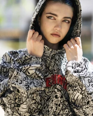 BLACK & WHITE JACQUARD HOODIE